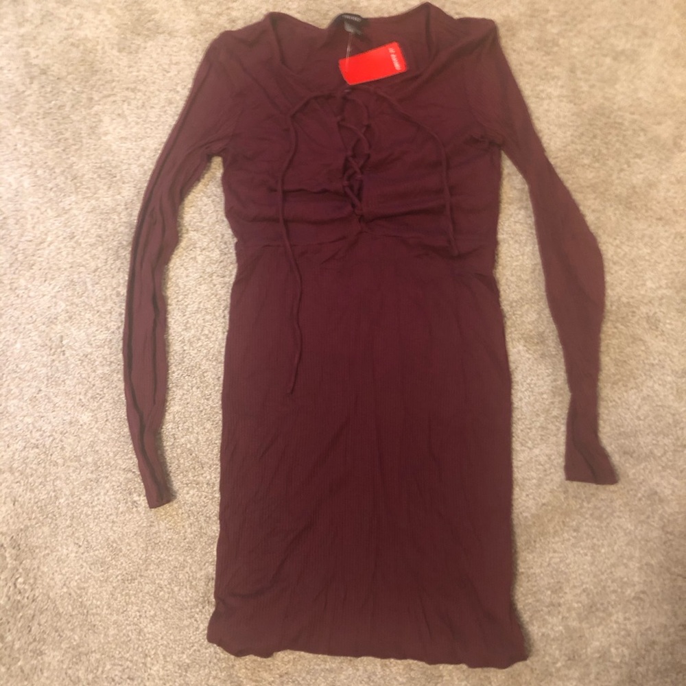 NWT Forever 21 Lace Up Front Maroon Dress